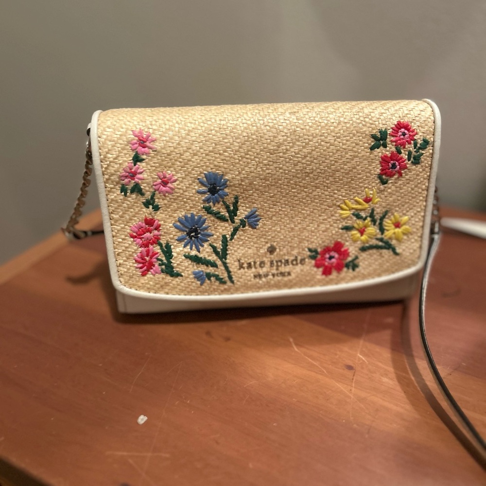 Kate Spade Beige Crossbody Bag with Floral Embroidery